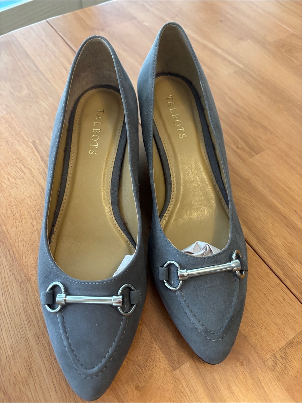 Talbots Laney Gray Suede Pointed-Toe Wedges with Silver Bit ~ Women’s 8 1/2~